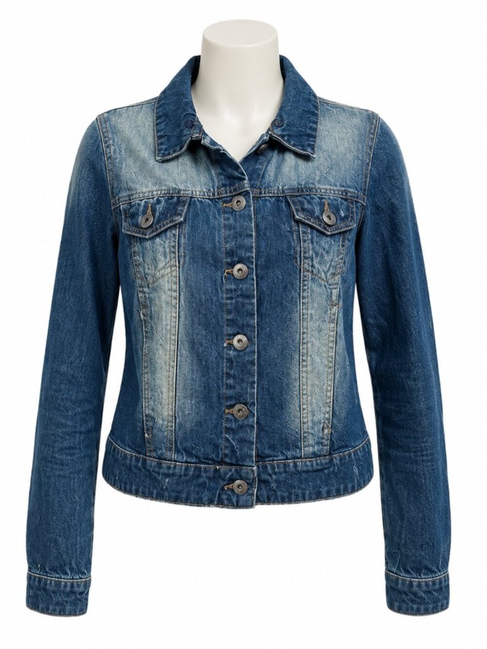 Liquid Jeans Distressed Denim Jacket Women’s Medium Blue Button Front Trucker Je